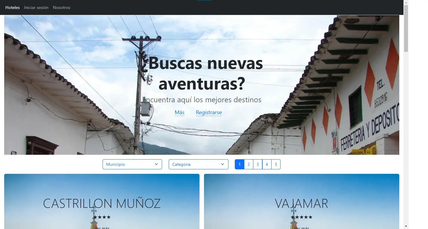 Imagen del proyecto en su vista principal, donde se ven diferentes hoteles.