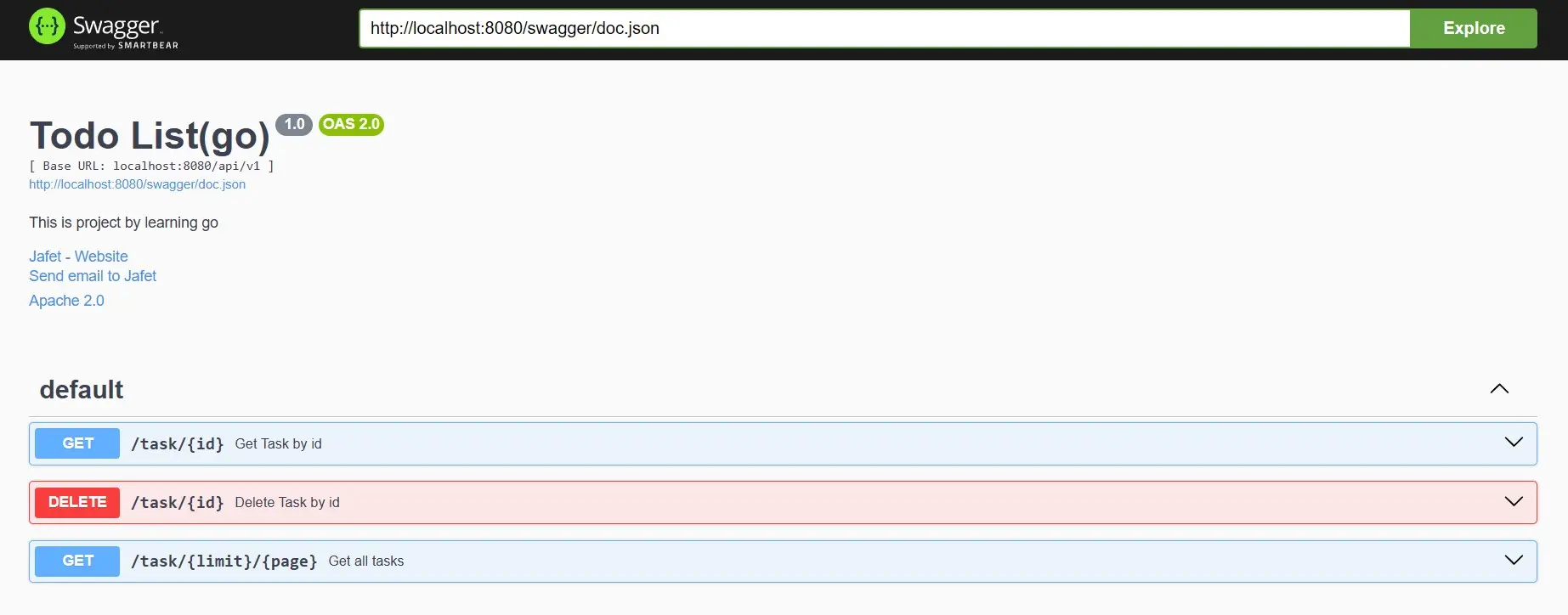 Imagen la pagina de la documentacion Swagger del api